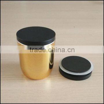 High-end electroplated gold glass candle holder with sealed black wooden top