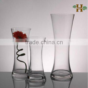 Colored flared opening thin waist glass vase, handblown tall decorative glassware for wedding use