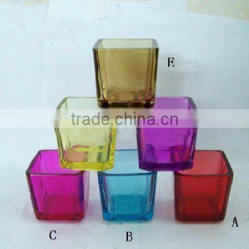 colored square glass candle holder