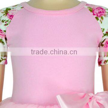 Wholesale Pink Flower Short Sleeve Tulle Skirt Set Ballet Dress Pink Pettiskirt Kids Tutu Dress photo-4