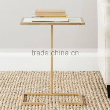 Simple design iron gold color metal end table with glass top high grade quality