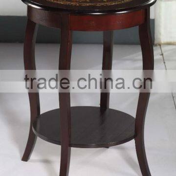 wooden round coffee table with flower sticker