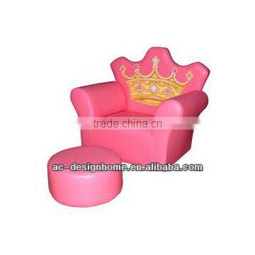 PINK PVC/WOODEN CROWN KID ONE SEAT SOFA W/OTTOMAN