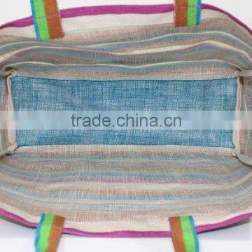 Multi Color Stripe Print Tote Bag - 340 Gsm Laminated Jute - 14 x 15 Weave High Quality Jute Fabric photo-2
