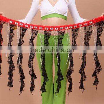 Yifusha lace ruffle fringer belt with beaded tassels