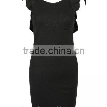 2016 Sexy Black Open Back Ruffle Knit Bodycon Evening Dress HSD2207 photo-4