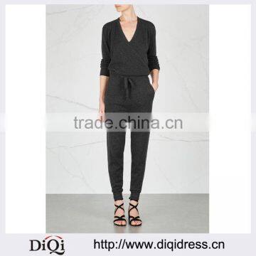 Wholesale Women Apparel Drawstring Waist Charcoal Cashmere Jumpsuit(DQE0150J)