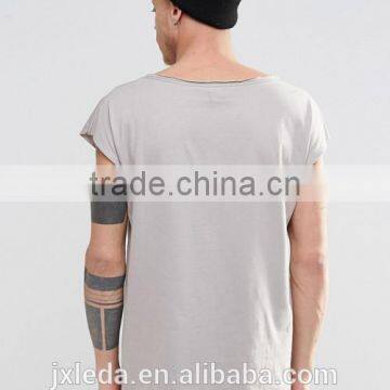 Men 100% Cotton Oversized Scoop Neck Sleeveless Grey T-shirt 2016 photo-2