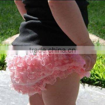 2015 Newest Design! Lovely Pink Lace Ruffled Satin Baby's Bloomer/ Disaper Cover With Lovely Pattern
