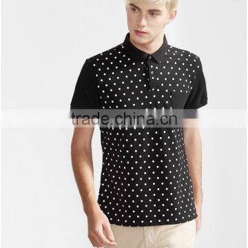 Black polka dot printed pocket man's polo t shirt