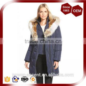 European Style Customized Color Fur Trim Hooded Long Padding Quilting Coat For Women