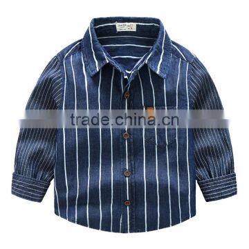 S33452W Children Cotton Long Sleeve Baby Striped Pure Color Jean Shirts