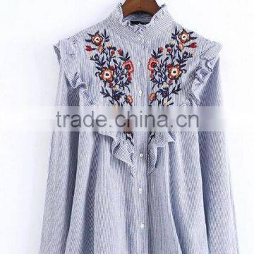 Runwaylover EY2360B Women Embroidery Blouses Floral Vintage Loose Office Linen Tops Ladies Shirts photo-4