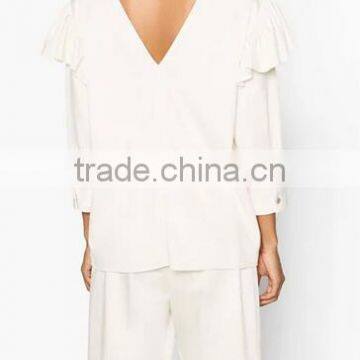 Runwaylover EY2340B 2017 Women Fashion Falbala Pure Color Blouse photo-2