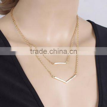 Double Layered Geometry Shape Pendant Necklace Link Chain Simple Necklace