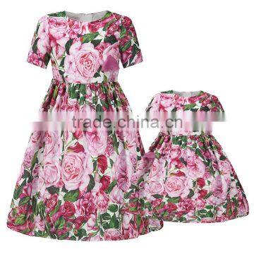 Mom and Daughter Short Dresses Floral Pink Skirt