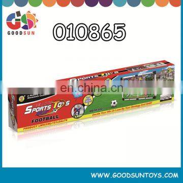 Soccer goals set with ball and inflator