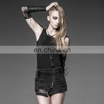 Black Vintage Denim Mini Skirt Q-218 Punk Rave photo-3