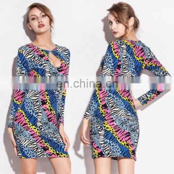 Different Occasions Vintage Zebra Print Cotton Spandex Hot Sexy girl Chest Hollow Night Club dress