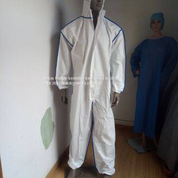 Microporous 60gsm PP+PE disposable coverall/ isolation gown for doctor and nurse use