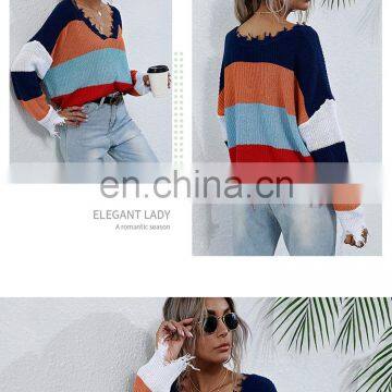Women Autumn Fashion Thin V-neck Striped Pullover Sweater photo-6