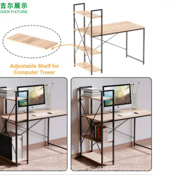 Wooden Metal Frame Computer Desk With Bookcase Furniture for Office and Home photo-3