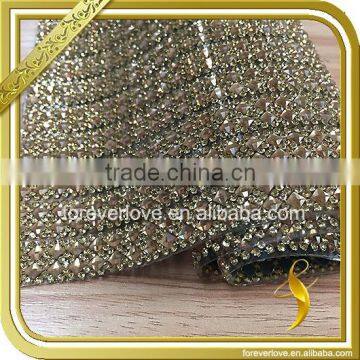 24*40cm Hotfix Adhesive Crystal Rhinestone Sheet Gold Glass Rhinestone Mesh FRM-223