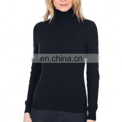 Crown Ribbed Turtleneck Women Cashmere Wool Long Sleeve High Neck Pullover Sweater