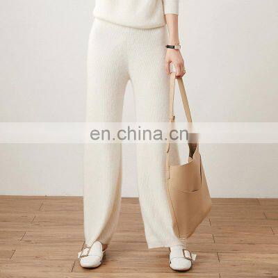 Women Luxury Soft Cashmere Rib Knit Casual Wide Leg Lounge Pants photo-5