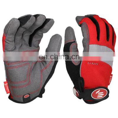 Custom synthetic leather high visibility mechanic safety work gloves