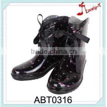 New designed sexy woman boots custom made low heel PVC rain boots