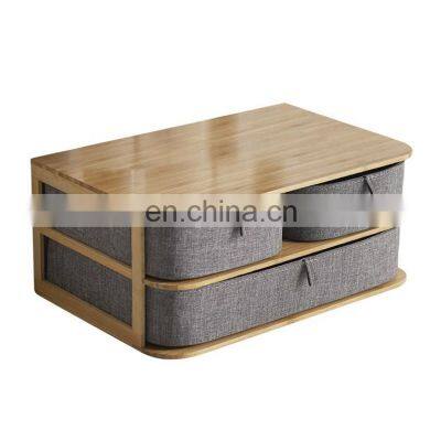 Wooden Storage Box Multi-functional Makeup Storage Cosmetic Organizer Bamboo Cloth Home Sundry Organizer