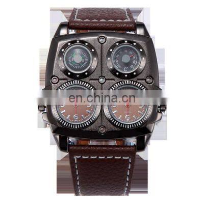 Oulm 1140 Men Top Brand Fashion Luxury Watches Double Time Zone Outdoor Compass Wristwatch Thermometer Quartz Watch