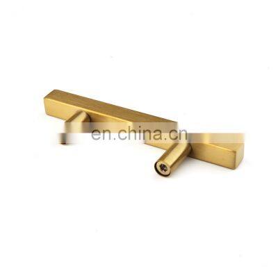 Stainless Steel Gold Cabinet Pulls Kitchen Hardware Drawer Pulls Knobs Square T Bar Brushed Brass Cupboard Door Handles photo-3