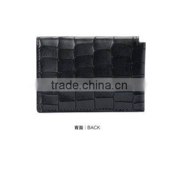 Genuine Crocodile Parttern Leather ID Card Holder Credit Card Case for Women