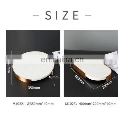 Wholesale Modern Hotel Wedding Interior Round White Luxury Nordic Iron Decor Marble Tray