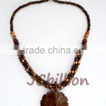 Coconut Shell Necklace Real Natural Carved into Beads