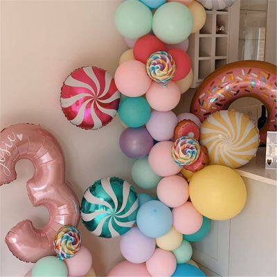 Hot New 18 Inch Round Shape Lollipop Foil Balloon Colorful Candy Aluminum Helium Kids Balloons for Birthday Party