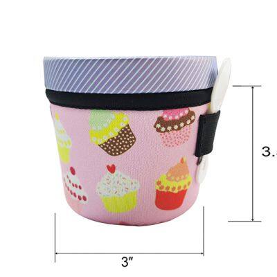 Custom Print Waterproof Iced Cream Pint Glass Neoprene Insulator Ice Cream Holder With Elastic Loop Spoon Holder photo-4