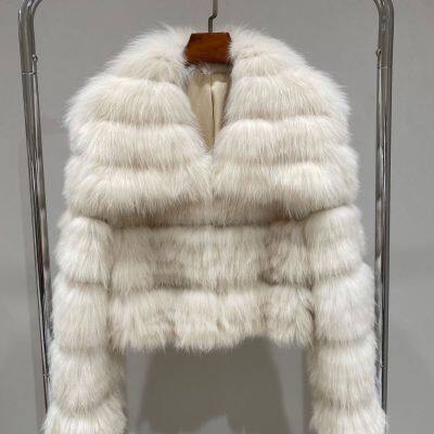 New Imported Fox Fur Striped Fur Coat, Women's Short Lace Lace Slimming Lapels Fur Coat
