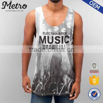 2016 Custom Wholesale Mens White Printed Tank Top