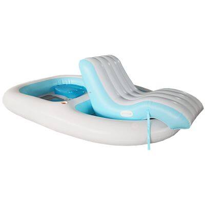 Inflatable Boat With Portable Recliner, Single Person Water Inflatable Floating Island, Extra Large & Thickened Inflatable Pool Float With Ice Bucket