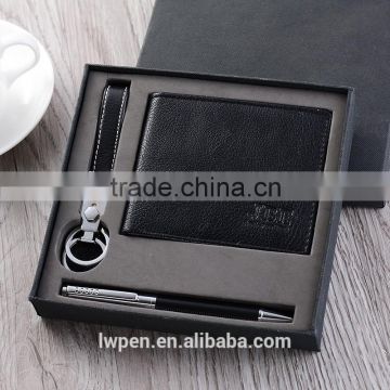 Wholesale top quality custom keychain and leather wallet and pen set