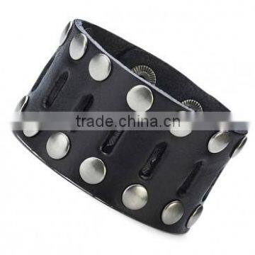 Rocking Punk Glamour Studded Space Black Mens Leather Bracelet Cuff