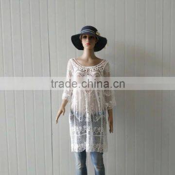 2016 Summer Lace Tops Hot Cotton Lace Fabric Long Sleeve Lace Dress photo-5