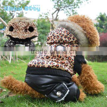 2015 Europe Style Leopard Print Luxurious White Fur Dog Winter Coat