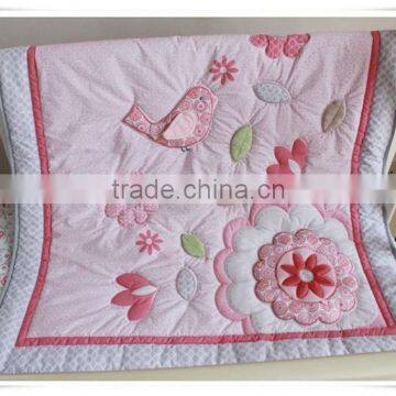 Applique Emboidery Happy Birdie Baby Girls Crib Bedding Set Duvet Cover Sets From Professional Manufacturer