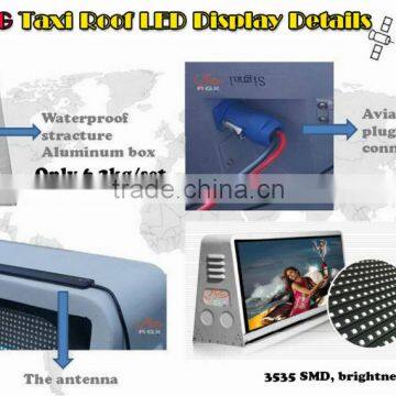 Hot Factory Supply Shenzhen P5mm High Brightness Wireless 3G Asychronous Led Taxi Sign/led Taxi Roof Sign/taxi Top Led Display