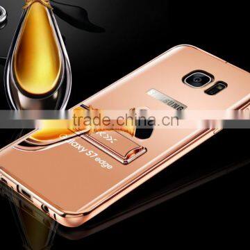 KXX Gold Series Stainless Steel Bumper With Acrylic Backplaneck Case for Samsung S7 Edge Luxury Mirror Back Stand Case MT-5580 photo-6