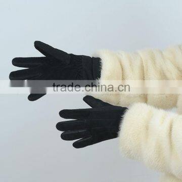 low price black color girls suede gloves for winter use